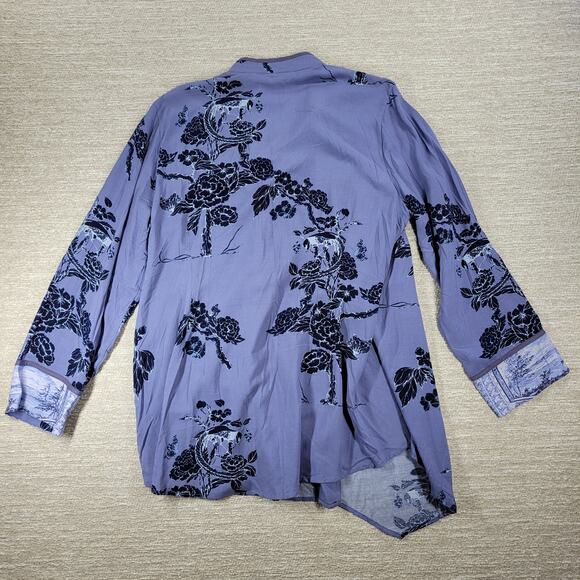 Soft Surroundings Tranquil Blooms Kimono Shirt XL Blue Floral Velvet Burnout New - Picture 10 of 14